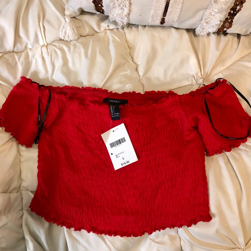 Red Forever 21 off the shoulder crop top